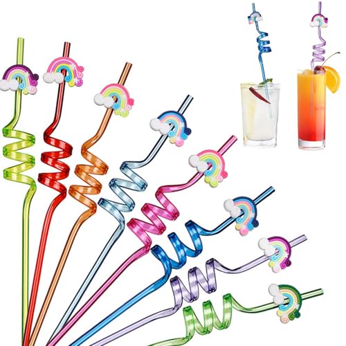 8 Stück Bunte Strohhalme Wiederverwendbar, Party Spiral Strohhalme, Strohhalme Kinder, Plastikstrohhalme, Strohhalm Plastik, für Milch, Saft, Cocktails, Kinder Regenbogenwolke Strohhalme 8 Stück Bunte Strohhalme Wiederverwendbar, Party Spiral Strohhalme, Strohhalme Kinder, Plastikstrohhalme, Strohhalm Plastik, für Milch, Saft, Cocktails, Kinder Regenbogenwolke Strohhalme von Bssowe