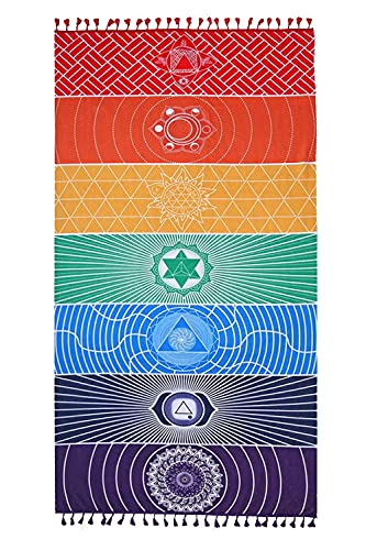 Yoga Meditation Tapisserie, Meditation Sieben Chakra Wandteppich, Hippie Chakra Boho Wandtuch,Yoga Matte Schweiß Absorbieren Mehrfarbige Towels, für Strand Pool Fitnessstudio Yoga Sauna(150 * 75cm) von Bssowe