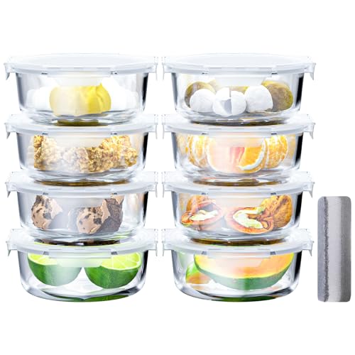 Bstask Round Glasbehälter mit Deckel Set, [Pack of 8] Frischhaltedosen Glas mit Deckel, Suitable for portion control, 100% Auslaufsicher Vorratsbehälter glas, Geeignet für Backof,BPA-Free - 420ML von Bstask