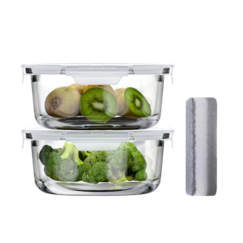 Bstask Round Glass Food Containers with Lids Set, Sealed Meal Prep Containers Glass, Lunch Box with Lid, Food Storage (2 pack 660 ml), Microwave, Oven & Dishwasher Safe von Bstask