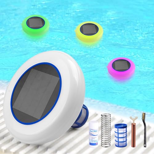 Solar Pool Ionisator Kupfer Silber Ionisator für Pools bis zu 35.000 Gal, Schwimmende Wasserreiniger Pool Ionisator mit Automatischer LED-Beleuchtung, Solar Poolreiniger für Süß- Und Salzwasser von Bsteciar