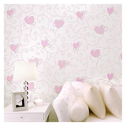 Bswox Vliestapete,Wallpaper Mit 3D 3D-Rosa-Liebes-Herz-Karikatur-Prinzessin-Mädchen-Raum-Hintergrund-Tapete Rolle 3D Geprägte Beflockung Non Woven Kinder Wandverkleidung Papier Wanddekoration von Bswox