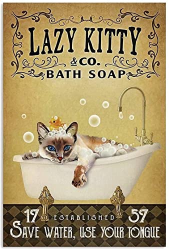 Blechschild, lustiges Blechschild, Motiv: Lazy Kitty Bath Seifen, rustikales Retro-Wandschild für Zuhause, Küche, Bar, Zimmer, Garage, Vintage-Stil, 20,3 x 30,5 cm von Btber