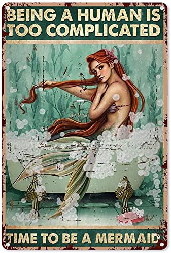 Blechschild Badewanne Meerjungfrau Nostalgie Blechschilder lustige Poster Kunst Wanddeko für Kneipe Bar Vintage Wandsticker 20,3 x 30,5 cm von Btber