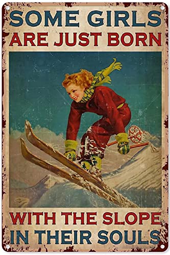 Blechschild Happy Ski Girl Vintage Retro Sammlerstück Blechschild Wanddekoration Poster Home Bar Restaurant Garage Cafe Kunst Metallschild Geschenk 30,5 x 20,3 cm von Btber