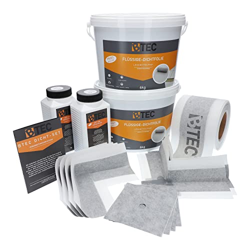 BTEC Dicht-Set Bad "Spezial"12 Kg Flüssigfolie, 4 Innenecken, 4 Wandmanschetten, 2 Außenecken, 20m Dichtband, 2l Haftgrund Abdichtung Dichtset Abdichtungsset Fliesenabdichtung von BTEC