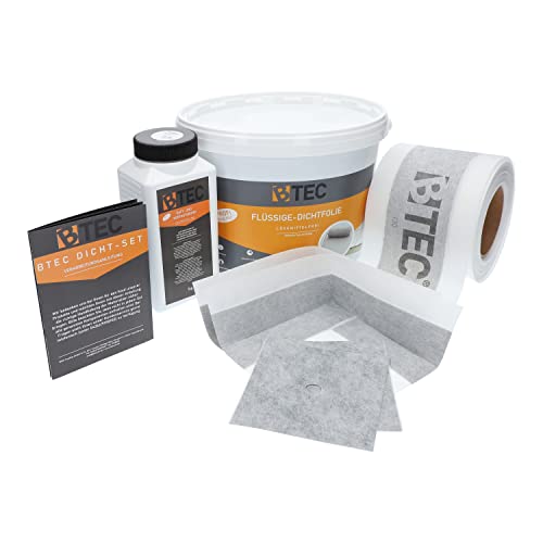 Dicht-Set Dusche "Spezial" 6 Kg Flüssigfolie, 2 Innenecken, 2 Wandmanschetten, 5m Dichtband, 1l Haftgrund Abdichtung Dichtset Abdichtungsset Fliesenabdichtung von BTEC