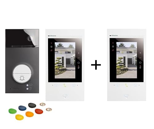 BTICINO, Flex‘ONE-Set mit zwei Classe 300EOS with Netatmo Innenstellen in schwarz + Linea 3000 in schwarz, erste smarte Wi-Fi-Video-Innenstellemit integr. Alexa, 363915 & 34484 von Bticino