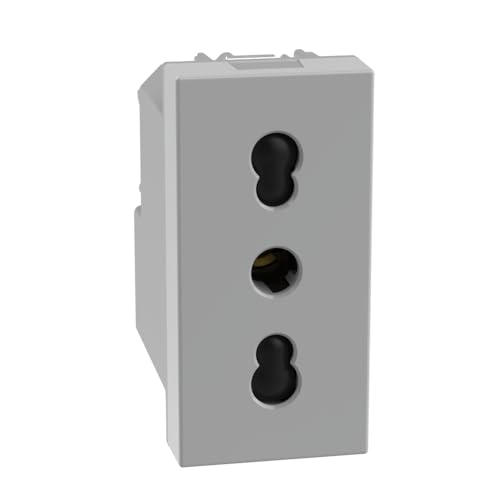 BTICINO MatixGO Bypass-Steckdose italienischer Standard 1 Modul grau SJG4180F Bypass-Steckdose 2P+T 16 A 250 VAC, Achsabstand 19 mm und 26 mm von Bticino