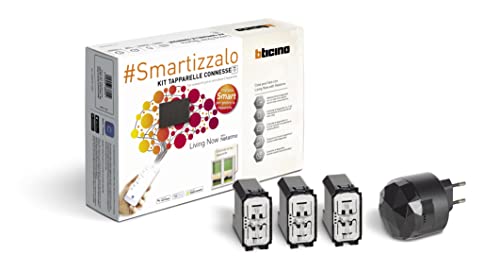 BTicino Kit mit verbundenen Jalousien Living Now Smart SKG3602KIT, zum Ein- und Ausschalten der Lichter über App oder mit Alexa, Google und Siri, 1 Gateway Plug-in Schwarz S36GWGC und 3 von Bticino