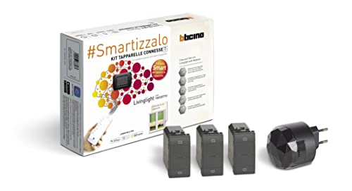 BTicino Livinglight Smart SL3602KIT, zum Anheben/Absenken von Rollläden mit App oder Sprachassistenten, 1 Gateway Plug-in Schwarz S36GWGC und 3 Bedienelemente Anthrazit L4027C von Bticino