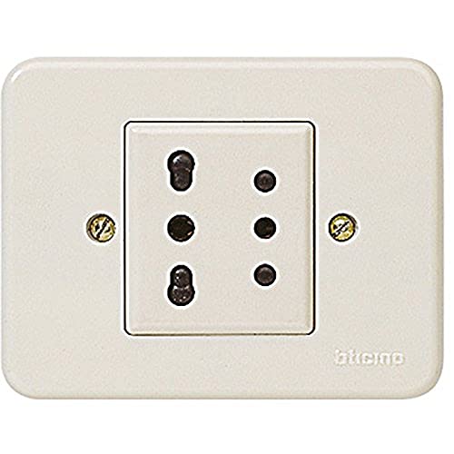 Bticino 1266 N Serie Domino Stecker 2 polig, Terra, 10 A und zweipolige Steckdose, 6 A, Elfenbein von Bticino