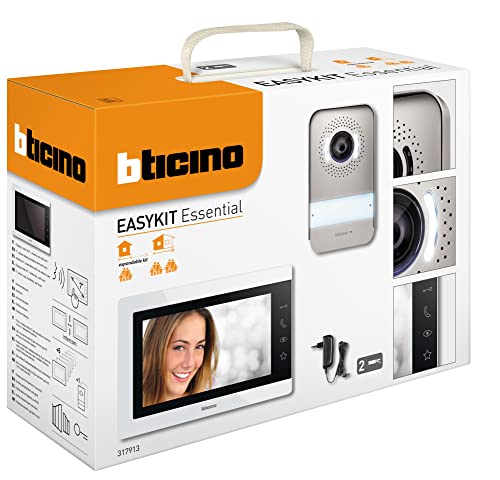Bticino 317913 Easykit Essential 2-Draht-Video-Türsprechanlage, Zweifamilienhaus, mit externer Taste, 7 Zoll interner Monitor und Stecker-Netzteil, kompatibel mit Kamera 391441 von Bticino