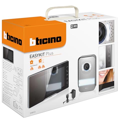 Bticino 318913 Easykit Plus Video-Türsprechanlage, einfamilienfreundlich, Plug-In 2 Drähten, mit: 1 externer Taster mit Türklingel und Kamera, 1 Innenmonitor 7 Zoll in Farbe mit Freisprecheinrichtung, von Bticino
