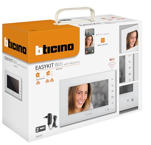 Bticino 335253 WIFI Video-Türsprechanlage mit zusätzlichem 2-Draht-Monitor, 7-Zoll-Display, Farben mit Freisprecheinrichtung, Touchscreen, App-Steuerung, zweites Display für Doppel- oder von Bticino