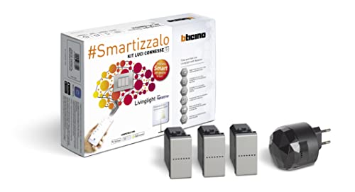 Bticino Livinglight Smart SNT3601KIT Beleuchtungsset zum Ein- und Ausschalten der Lichter per App oder mit Alexa, Google und Siri, mit 1 Gateway Plug-in Schwarz S36GWGC und 3 verbundenen von Bticino