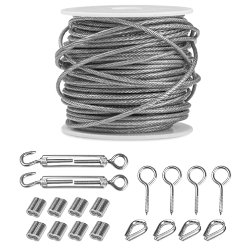 304 Edelstahl Stahlseil Kit, Btowin VCF 15M/2mm Drahtseil Rankhilfe Set - 4x Drahtseil Kauschen, 2x M5 Spannschloss Seilspanner, 4x Ösenschraube, 8x Alu-Pressklemmen für Zaunspanner Drahtspanner 304 Edelstahl Stahlseil Kit, Btowin VCF 15M/2mm Drahtseil Rankhilfe Set - 4x Drahtseil Kauschen, 2x M5 Spannschloss Seilspanner, 4x Ösenschraube, 8x Alu-Pressklemmen für Zaunspanner Drahtspanner von Btowin VCF