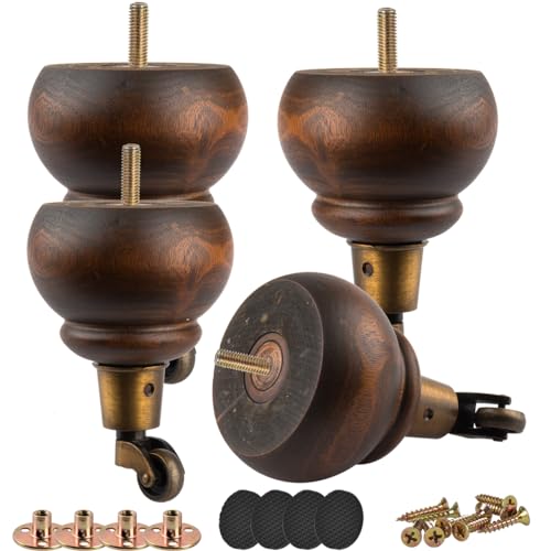 Btowin VCF 14cm Holz Möbelfüße mit Lenkrollen, 4er Set Massivholz Spindel Tischbeine Möbelbeine mit Rollen & vorgebohrten M8 Bolzen & Montageplatten für Schrank Sofa Ottomane Liegestuhl Sessel Btowin VCF 14cm Holz Möbelfüße mit Lenkrollen, 4er Set Massivholz Spindel Tischbeine Möbelbeine mit Rollen & vorgebohrten M8 Bolzen & Montageplatten für Schrank Sofa Ottomane Liegestuhl Sessel von Btowin VCF