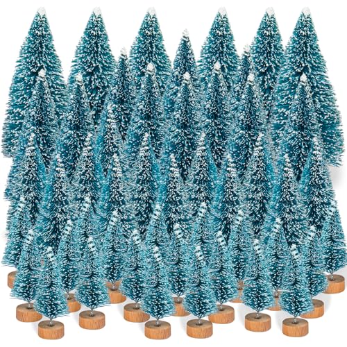 Mini Künstlich Weihnachtsbaum, Btowin VCF 48 Stück Miniatur Schneeeffekt Kiefernbaum Tannenbaum Grün mit Holzsockel DIY Christbaum Weihnachtsdeko für Party Tischdeko Schaufenster Figuren 4/6/8/12cm von Btowin VCF