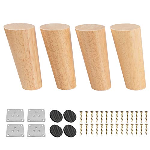 10cm Holz Möbelfüße, Btowin 4 Stück Massivholz Tischbeine Möbelbeine DIY Ersatz mit Montageplatten & Schrauben & für Schrank Sofa Bett Ottomane Couch von Btowin