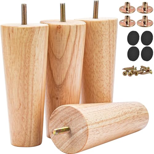 Btowin 10cm Holz Möbelfüße, 4 Stück Massivholz Tischbeine Möbelbeine mit vorgebohrten M8 5/16" Bolzen & Montageplatten & Schrauben für Schrank Sofa Bett Ottomane von Btowin