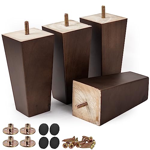 10cm Holz Möbelfüße, Btowin 4 Stück Walnuss Massivholz Pyramide Tischbeine Möbelbeine mit vorgebohrten M8 5/16" Bolzen & Montageplatten & Schrauben für Schrank Sofa Bett Ottomane von Btowin