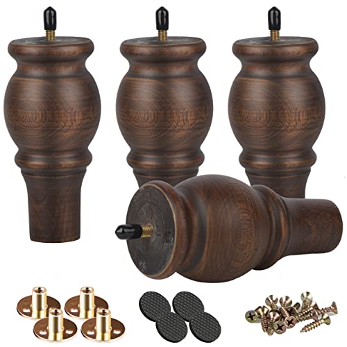 12cm Holz Möbelfüße, Btowin 4 Stück Glasur Round Spindel Massivholz Tischbeine Kugelfüße mit M8 Bolzen & Montageplatten & Schrauben für Sofa Couchtisch Schrank Stuhl Ottomane von Btowin