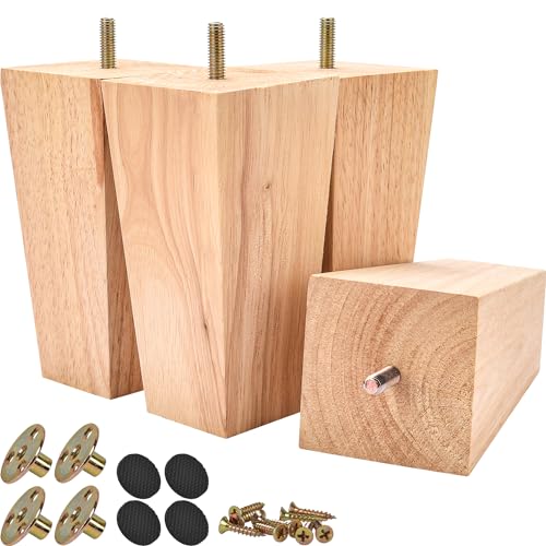 12cm Holz Möbelfüße, Btowin 4 Stück Unfinished Massivholz Pyramide Tischbeine Möbelbeine mit vorgebohrten M8 Bolzen & Montageplatten & Schrauben für Schrank Sofa Bett Ottomane von Btowin