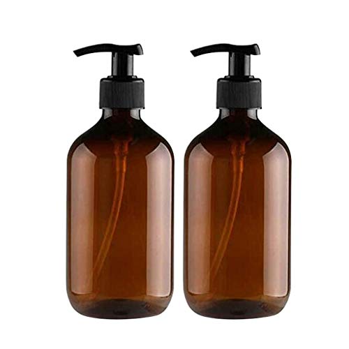 Leere Flaschen aus PET-Kunststoff, 500 ml, Leere Flaschen, Seifenspender, Lotionspender, Badzubehör, mit schwarzen Lotion-Pumpen, 2 Stück (Braun) von Btruely