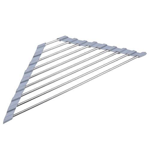 Spülbecken Triangle Dish Drying Rack For Sink Corner Roll Up Dish Drying Rack Folding Edelstahl Multipurpose Over The Sink Corner Dish Drainer Mat For Kitchen Müllbeutelhalter (Grey, One Size) von Btruely
