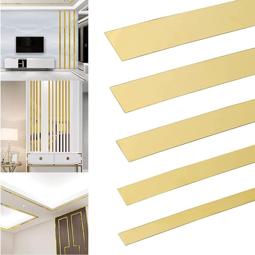 5M Zierleisten Selbstklebend Stuckleisten Edelstahl Deckenleisten, Gold Spiegelstreifen Selbstklebend Wandleiste für Wand, Spiegel, Decke, Möbeldekor (Gold, 2.5cm) von Btstil