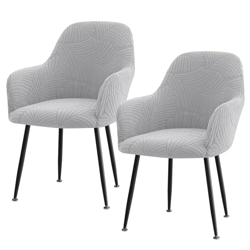 Btstil 2er Set Stuhlhussen mit Armlehne, Stretch Stuhlbezug Hussen für Stühle, Universal Jacquard Stuhlhussen, Abnehmbar Waschbar für Esszimmer Restaurant Schminktisch Bürostuhl (Hellgrau) von Btstil