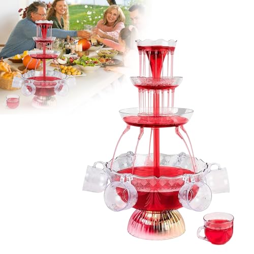 Btstil 3-Stufiger Klarer Partybrunnen, 4L Getränkebrunnen mit LED-Beleuchteter Sockel & 5 Stück Wiederverwendbaren Bechern, Saft und Weinbrunnen Trinkbrunnen für Kneipen, Hauspartys und Geburtstagsfei von Btstil