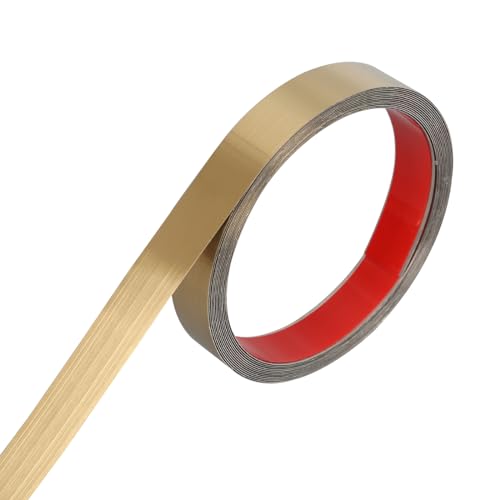 Btstil 6m Leisten & Wandleisten, Selbstklebend Gold Metallisierte Zierleisten Gebürstetem Oberfläche, Edelstahl Dekorative Zierleiste für Wand, Spiegel, Möbeldekor (2,5cm) von Btstil