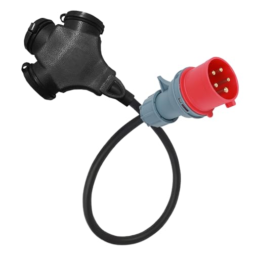 Btstil CEE Adapter Starkstrom 16A 400V Stecker auf CEE 3 x 230V Schuko Kupplung IP44, 3x2,5mm² Gummikabel von Btstil