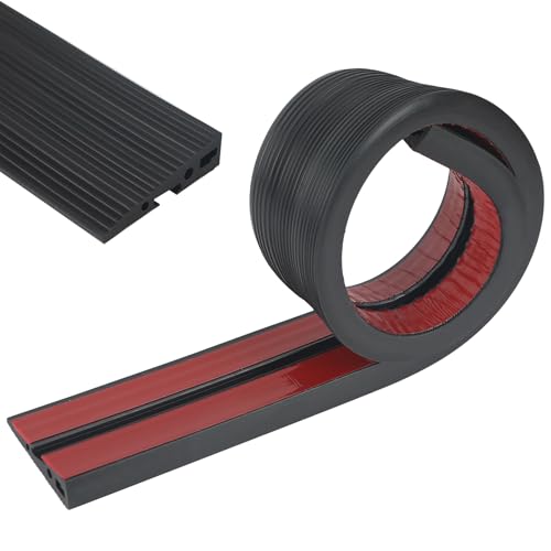 Btstil Türschwellenrampen, 90 x 7,5 x 1,5 cm Gummi Schwellenrampe mit 4 Kabellöchern, Rollstuhlrampe Selbstklebende für Rollstuhl, Kinderwagen, Rollator oder e Scooter (Schwarz, 1,5cm Höhe) von Btstil