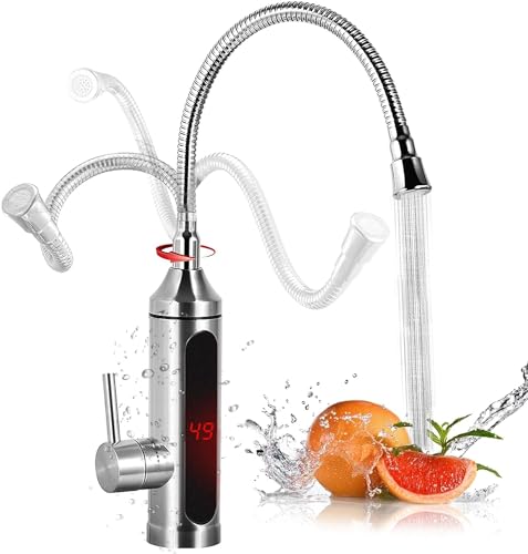 Elektrisch Wasserhahn, 360° Drehbarer Durchlauferhitzer Wasserhahn mit LED Temperaturanzeige, 3000W Schnell Erhitzen Wasserhahn für Küche, Waschbecken, Bad von Btstil