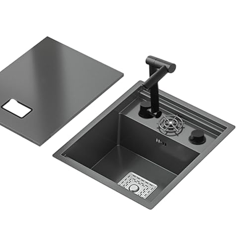 Btsunotr Black Single Bowl Kitchen Bar Space-Saving Invisible Sink RV Single Bowl Sink with Cover Small Embedded Siphon Sink Stainless Steel Multi-Function Faucet(3) von Btsunotr