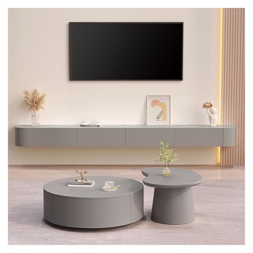 Btsunotr Schwebender TV-Ständer schwebender TV-Schrank Holz-Aufbewahrungsschrank unter dem TV modernes Entertainment-Unit mit 3/4 Stauraum Konsolen-Entertainment-Regal (Grey, 300cm) von Btsunotr
