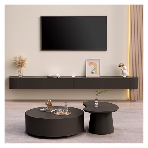 Btsunotr Schwebender TV-Ständer schwebender TV-Schrank Holz-Aufbewahrungsschrank unter dem TV modernes Entertainment-Unit mit 3/4 Stauraum Konsolen-Entertainment-Regal (Schwarz, 140cm) von Btsunotr