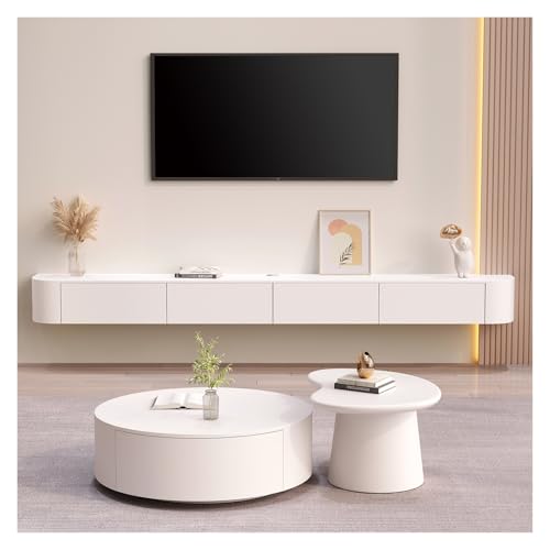 Btsunotr Schwebender TV-Ständer schwebender TV-Schrank Holz-Aufbewahrungsschrank unter dem TV modernes Entertainment-Unit mit 3/4 Stauraum Konsolen-Entertainment-Regal (Weiß, 120cm) von Btsunotr