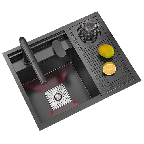 Btsunotr Verdeckte Spüle, 304 Edelstahl schwarz Spüle Workstation, 2 Loch kleine Bar Spüle mit Cup Washers mit Deckel für Küche, RV von Btsunotr
