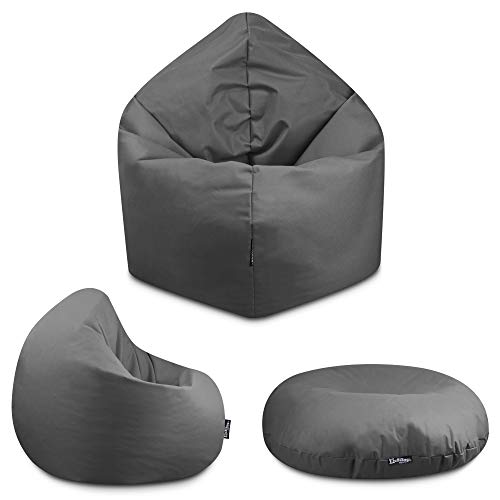 BuBiBag - 2in1 Sitzsack Bodenkissen - Outdoor Sitzsäcke Indoor Beanbag in 32 Farben und 3 Größen - Sitzkissen für Kinder und Erwachsene (145 cm Durchmesser, anthrazit von BuBiBag