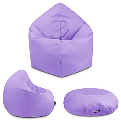 BuBiBag - 2in1 Sitzsack Bodenkissen - Outdoor Sitzsäcke Indoor Beanbag in 32 Farben und 3 Größen - Sitzkissen für Kinder und Erwachsene (100 cm Durchmesser, Flieder) von BuBiBag