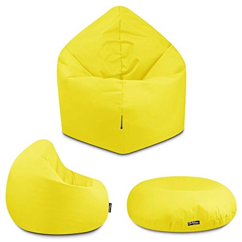 BuBiBag - 2in1 Sitzsack Bodenkissen - Outdoor Sitzsäcke Indoor Beanbag in 32 Farben und 3 Größen - Sitzkissen für Kinder und Erwachsene (125 cm Durchmesser, Gelb) von BuBiBag