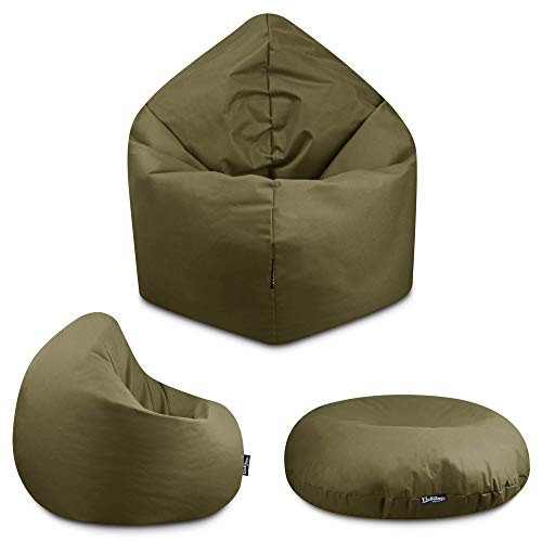 BuBiBag - 2in1 Sitzsack Bodenkissen - Outdoor Sitzsäcke Indoor Beanbag in 32 Farben und 3 Größen - Sitzkissen für Kinder und Erwachsene (100 cm Durchmesser, Khaki) von BuBiBag