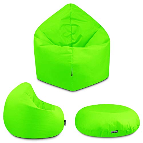 BuBiBag - 2in1 Sitzsack Bodenkissen - Outdoor Sitzsäcke Indoor Beanbag in 32 Farben und 3 Größen - Sitzkissen für Kinder und Erwachsene (145 cm Durchmesser, Neongrün) von BuBiBag