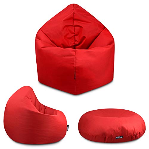 BuBiBag - 2in1 Sitzsack Bodenkissen - Outdoor Sitzsäcke Indoor Beanbag in 32 Farben und 3 Größen - Sitzkissen für Kinder und Erwachsene (100 cm Durchmesser, Rot) von BuBiBag