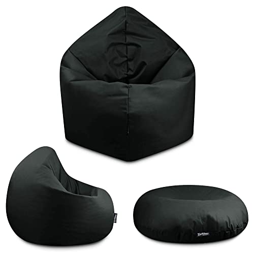 BuBiBag - 2in1 Sitzsack Bodenkissen - Outdoor Sitzsäcke Indoor Beanbag in 32 Farben und 3 Größen - Sitzkissen für Kinder und Erwachsene (125 cm Durchmesser, Schwarz) von BuBiBag