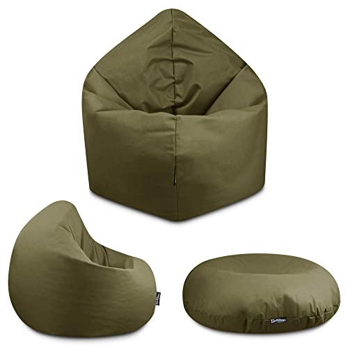 BuBiBag - 2in1 Sitzsack Bodenkissen - Outdoor Sitzsäcke Indoor Beanbag in 32 Farben und 3 Größen - Sitzkissen für Kinder und Erwachsene (125 cm Durchmesser, Khaki) von BuBiBag